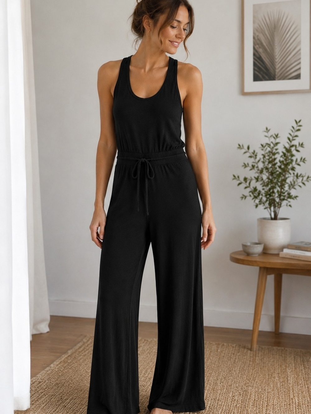 Daily Practice Anthropologie XS Petite Black Wide Leg Jumpsuit Lounge Boho